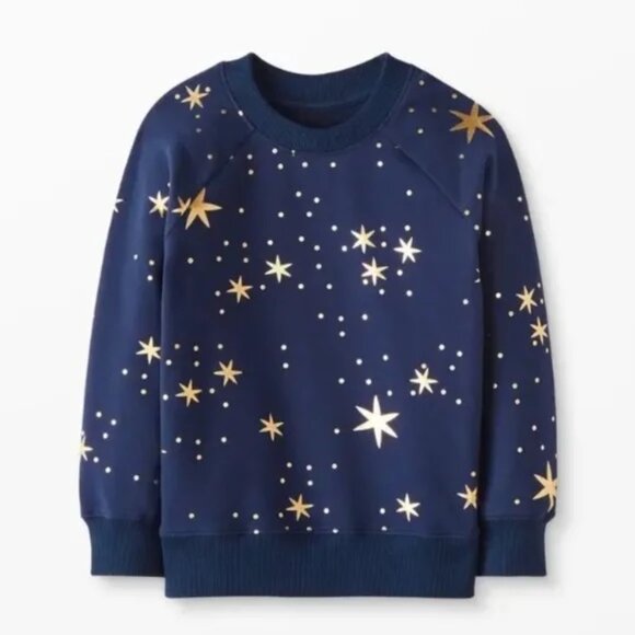 ⭐ Hanna Anderson Navy and Gold Star & polka dot terry sweatshirt size 12 - Picture 1 of 11
